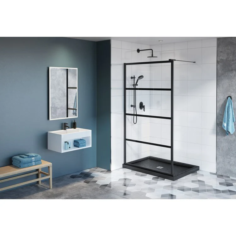 Shower Door Latitude Shield with 38 Inch Panel 44 x 79 Inch Matte Black Clear with Black 5/16 Inch - Frankwebs
