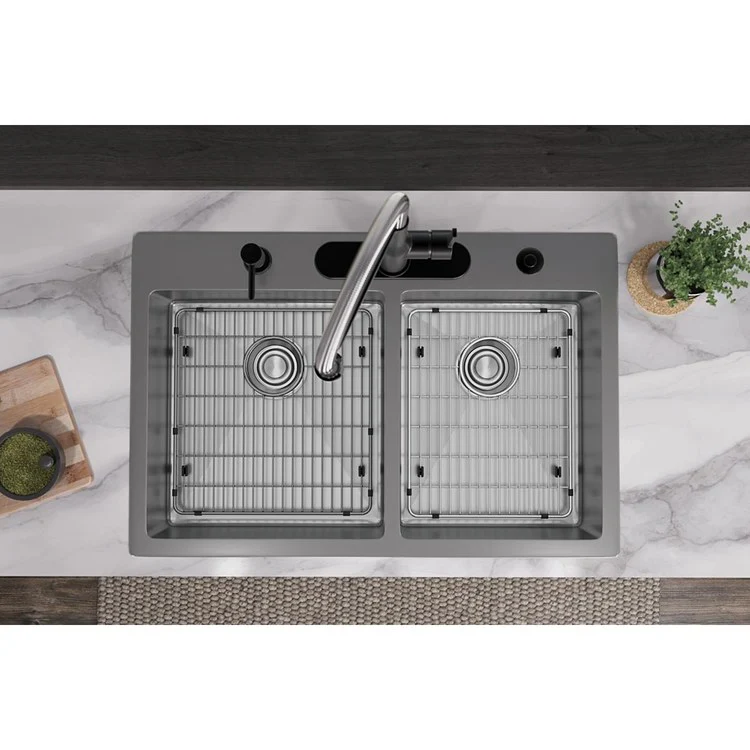 Kitchen Sink Crosstown 33 x 22 Inch Double Bowl 60/40 Kit 5 Hole Polished Satin Drop-In Undermount - Frankwebs