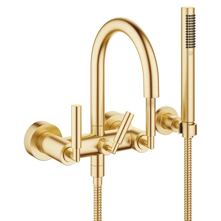 Tub Filler TARA Mixer for Wall Mount with Handshower 5-7/8 Inch Spread 3 Lever Brushed Durabrass - Frankwebs