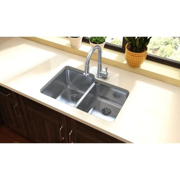 Kitchen Sink Lustertone Classic 31 x 21 Inch Double Bowl with Perfect Drain Lustrous Satin Undermount - Frankwebs