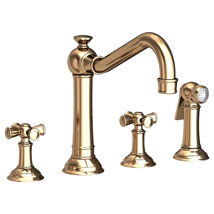 Kitchen Faucet Jacobean Widespread 8 Inch Spread 2 Cross ADA French Gold PVD Sidespray Spout Height 6 Inch 1.8 Gallons per Minute - Frankwebs
