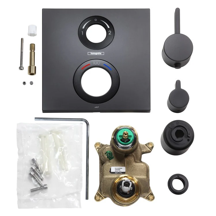 Thermostatic Trim Ecostat with Volume Control and Diverter 2 Lever Matte Black ADA for Rough-In Valve with Service Stops 01850181 6.0 Gallons per Minute Escutcheon Handle Metal - Frankwebs