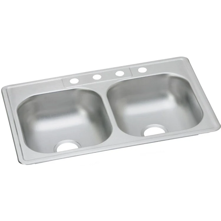 Kitchen Sink Dayton 33 x 22 Inch Double Bowl MR2 Hole ADA Satin Drop-In Rectangle Drain Location Center Depth 6-4/7 Inch Multiple of 10 Bottom Only Pads - Frankwebs