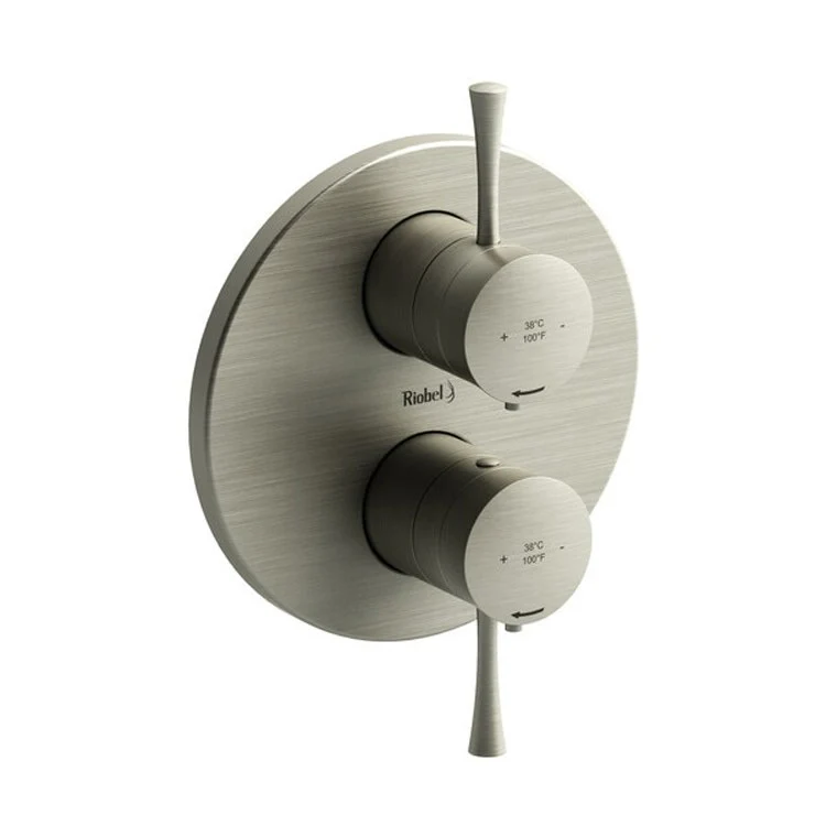 Thermostatic Valve Edge Pressure Balance System Round 4-Way 2 Lever Brushed Nickel ADA 7-1/8W x 7-1/8H Inch - Frankwebs