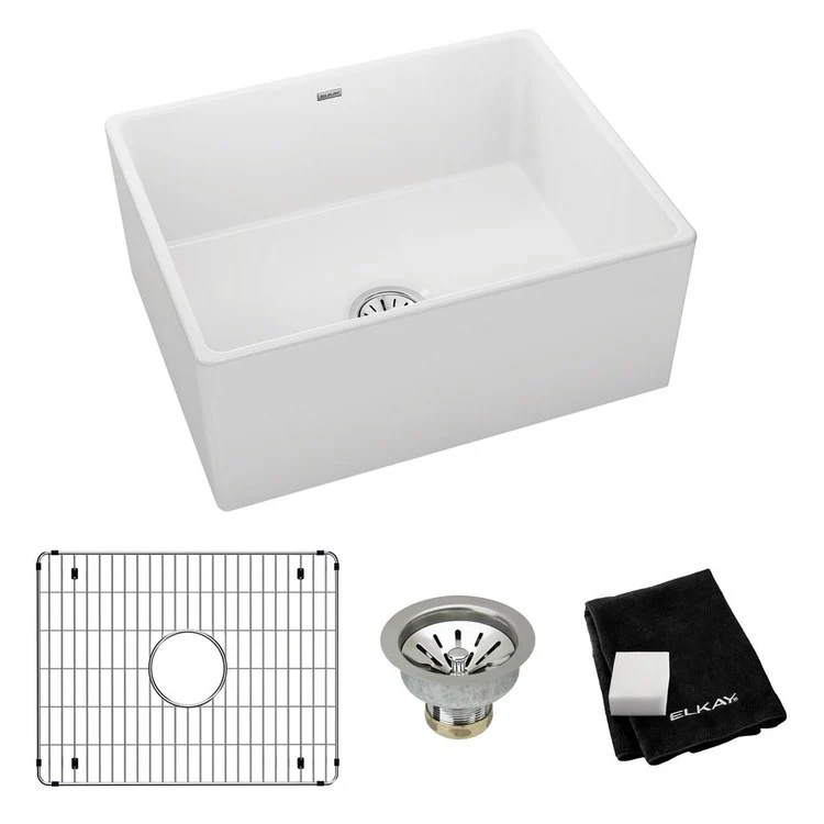 Sink Kit Fireclay Farmhouse Sink Kit 24.5 x 20 Inch Single Bowl White Bottom Grid Drain and Cleaning Kit - Frankwebs