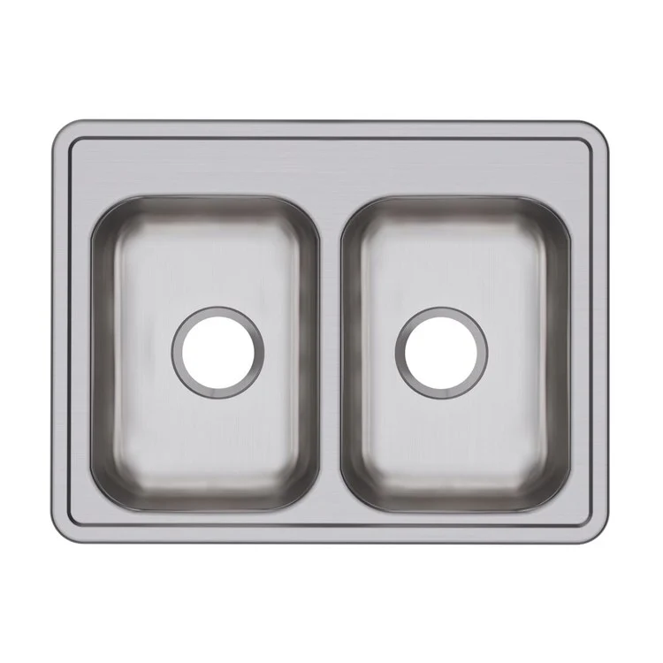 Kitchen Sink Dayton 25 x 19 Inch Double Bowl Equal ADA Satin Drop-In Rectangle Drain Location Center Depth 6-1/3 Inch Bottom Only Pads - Frankwebs