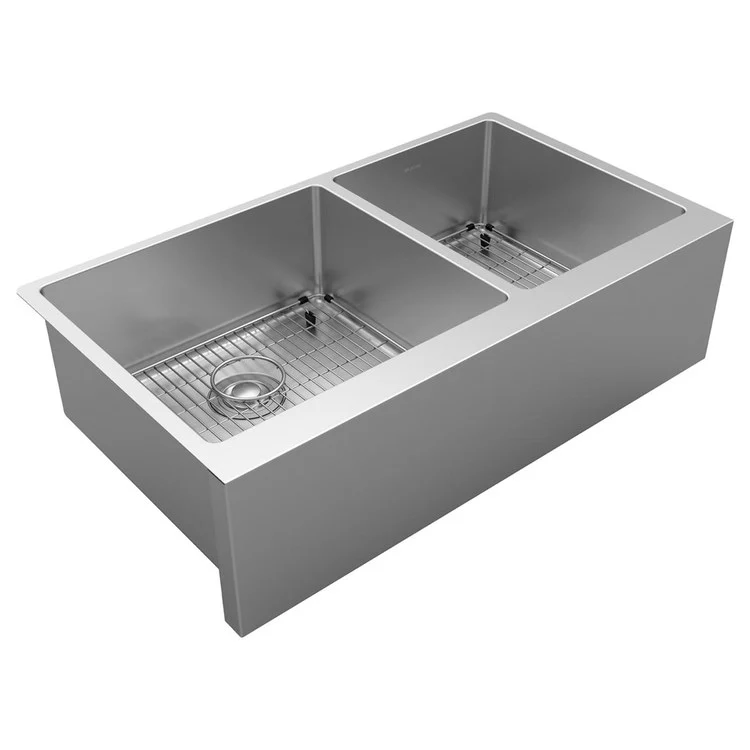 Sink Kit Crosstown Farmhouse 35.875 x 20.25 Inch Double Bowl Polished Satin Two Bottom Grids Two Strainer Drains - Frankwebs