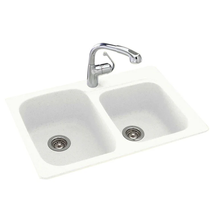 Kitchen Sink Swanstone 33 x 22 Inch 2 Bowl 1 Hole Tahiti White Dual Mount Rectangle with Round Corners - Frankwebs