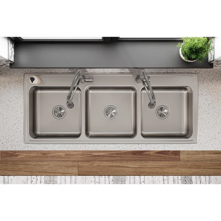 Kitchen Sink Lustertone Classic 54 x 22 Inch Triple Bowl 2 Hole Lustrous Satin Drop-In Drain Location Center Bottom Only Pads - Frankwebs