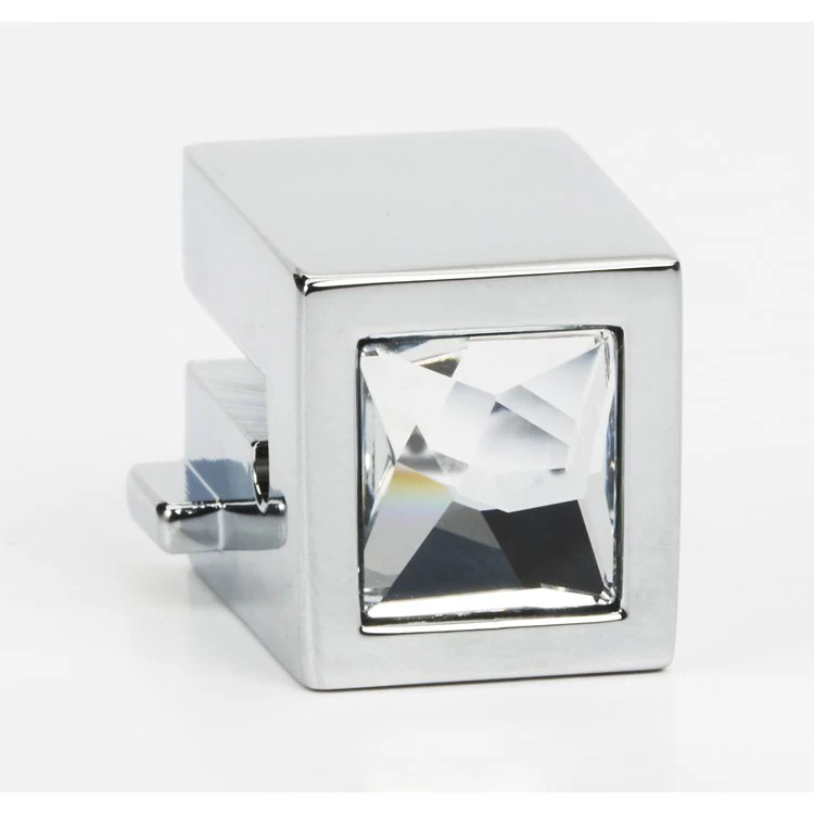 Post Ring Pull Crystal Large Square Polished Chrome 3-1/2 Inch Brass - Frankwebs