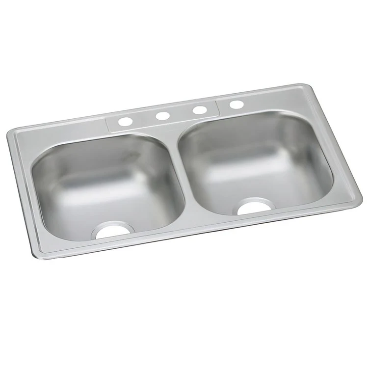 Kitchen Sink Dayton 33 x 22 Inch Double Bowl Equal 5 Hole Satin Top Mount Drain Location Center Bottom Only Spray - Frankwebs