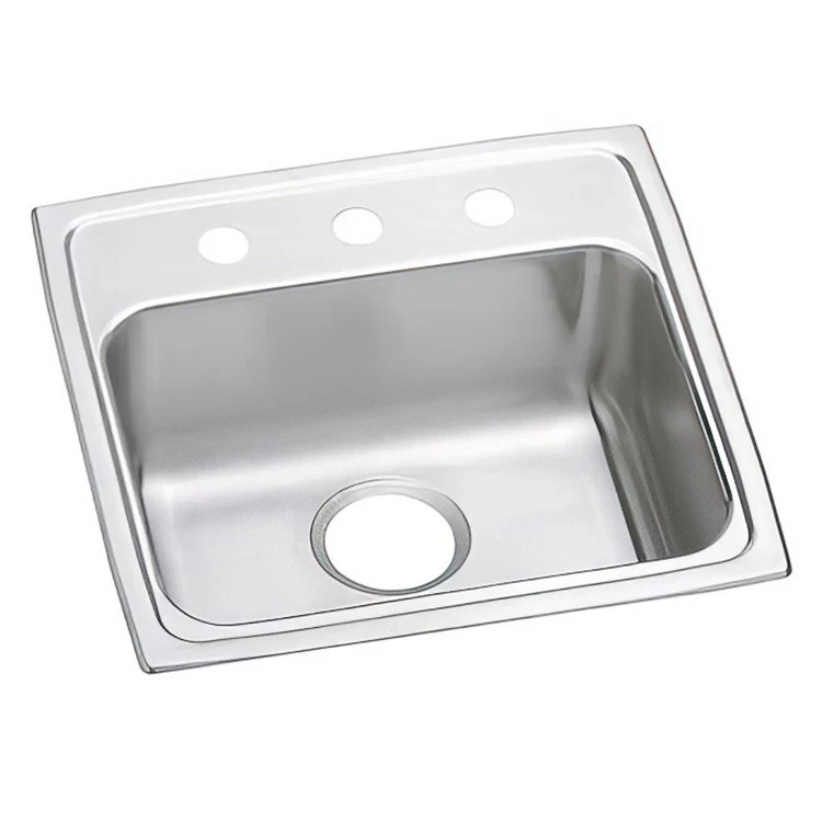 Kitchen Sink Lustertone Classic 19.5 x 19 Inch Single Bowl MR2 Hole ADA Lustrous Satin Drop-In Rectangle Drain Location Rear Center Depth 4 Inch Bottom Only Pads - Frankwebs