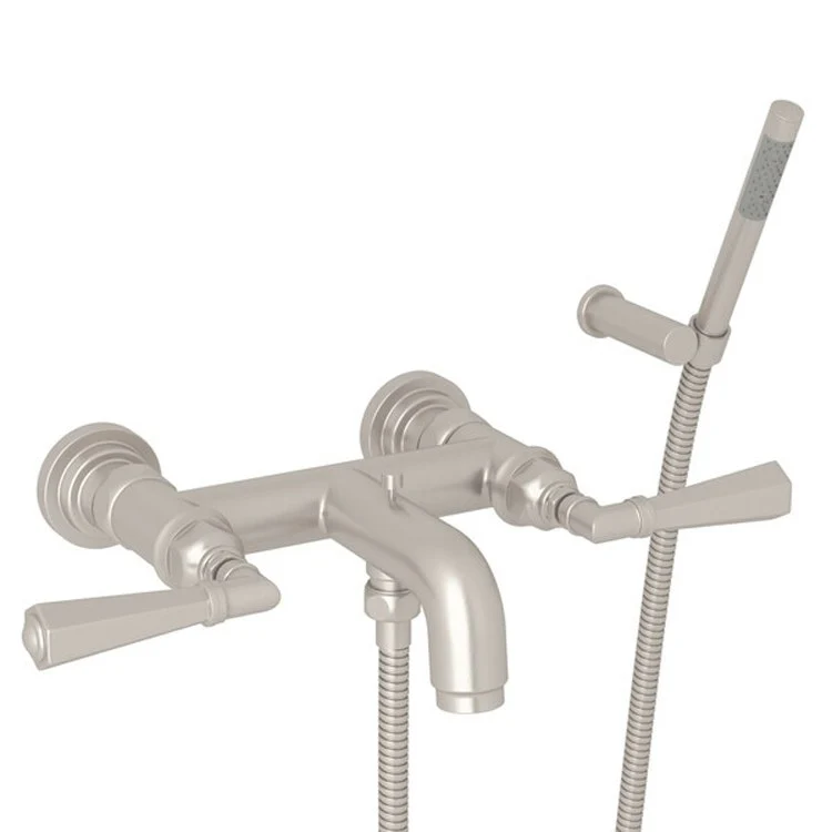 Tub Filler San Giovanni Wall Mount with Handshower 2 Metal Lever Satin Nickel - Frankwebs