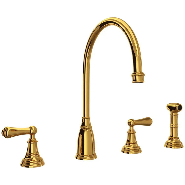 Kitchen Faucet Georgian Era 2 Lever Unlacquered Brass Swivel C-Spout 1.8 Gallons per Minute - Frankwebs