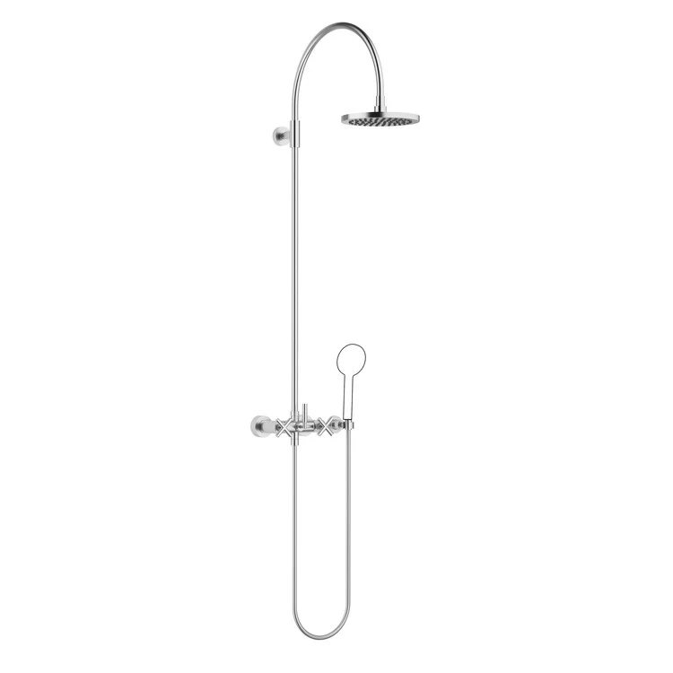 Shower Set TARA Exposed with Mixer Less Handshower 3 Cross/Lever Brushed Chrome 1.8 Gallons per Minute - Frankwebs