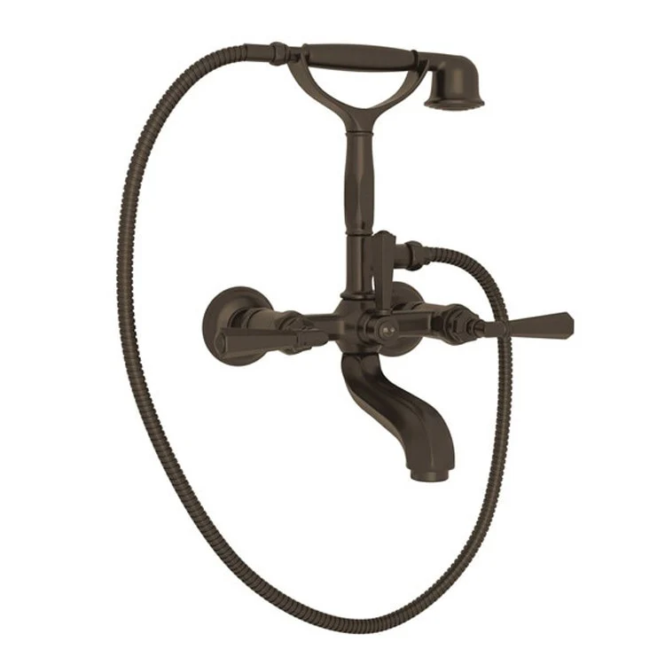 Tub Filler Palladian Wall Mount with Handshower 3 Metal Lever Italian Brass - Frankwebs