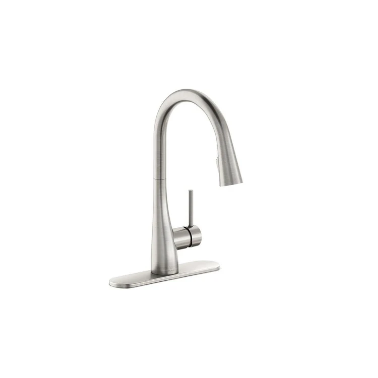 Kitchen Faucet Gourmet Deck Mount 1 Forward Only Lever ADA Lustrous Steel Pull Down Spray 1 Hole Spout Height 15-9/16 Inch - Frankwebs