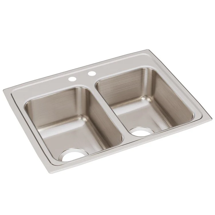 Kitchen Sink Lustertone Classic 25 x 19.5 Inch Double Bowl Equal 2 Hole Lustrous Satin Drop-In Stainless Steel Drain Location Center Bottom Only Pads - Frankwebs