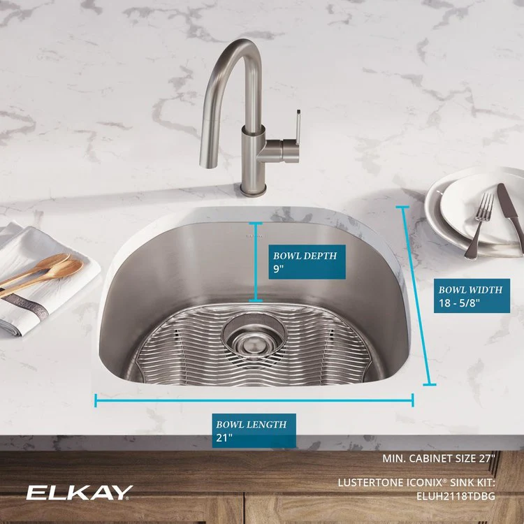 Sink Kit Lustertone Iconix 23.625 x 21.25 Inch Single Bowl Luminous Satin Bottom Grid Drain Strainer - Frankwebs