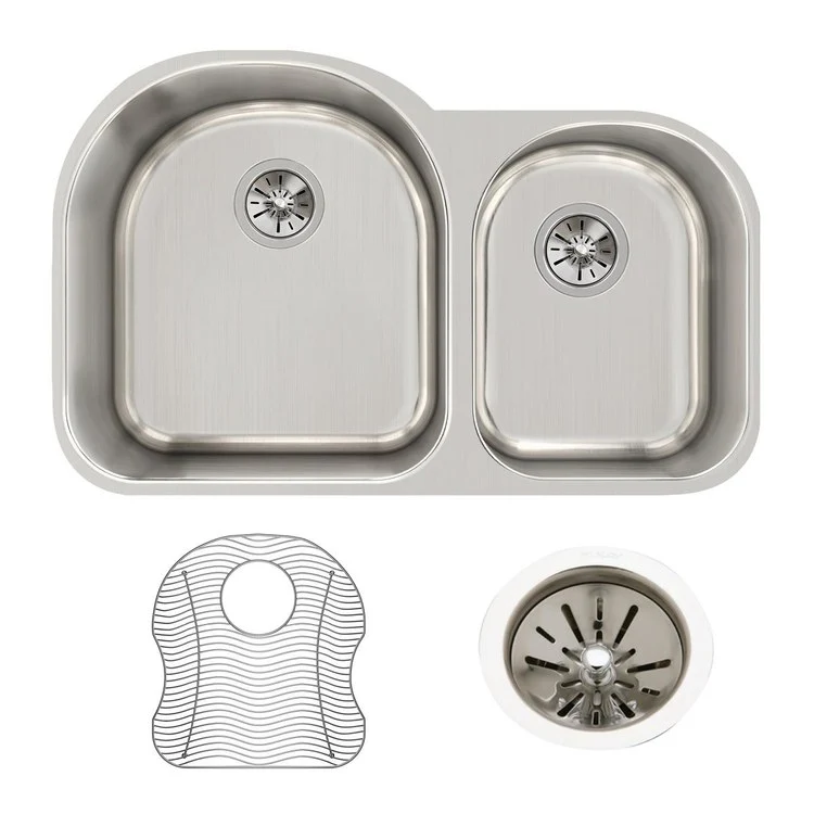 Kitchen Sink Harmony 31 x 20 Inch Double Bowl Offset 60/40 Kit Lustrous Highlighted Satin Undermount - Frankwebs