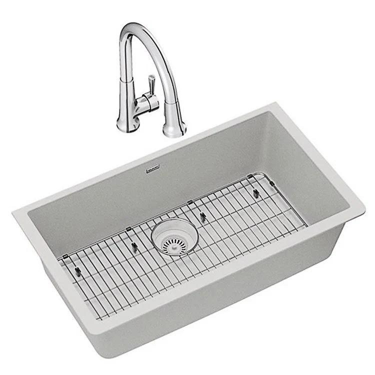 Kitchen Sink Quartz Classic 33 x 18.5 Inch Single Bowl Kit with Faucet White Undermount - Frankwebs