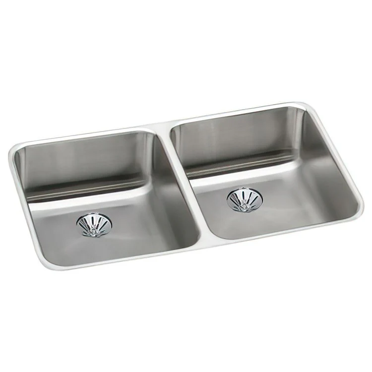 Kitchen Sink Lustertone Classic 30.75 x 18.5 Inch Double Bowl with Perfect Drain ADA Lustertone Undermount Rectangle Drain Location Rear Center Depth 4-7/8 Inch Bottom Only Pads - Frankwebs