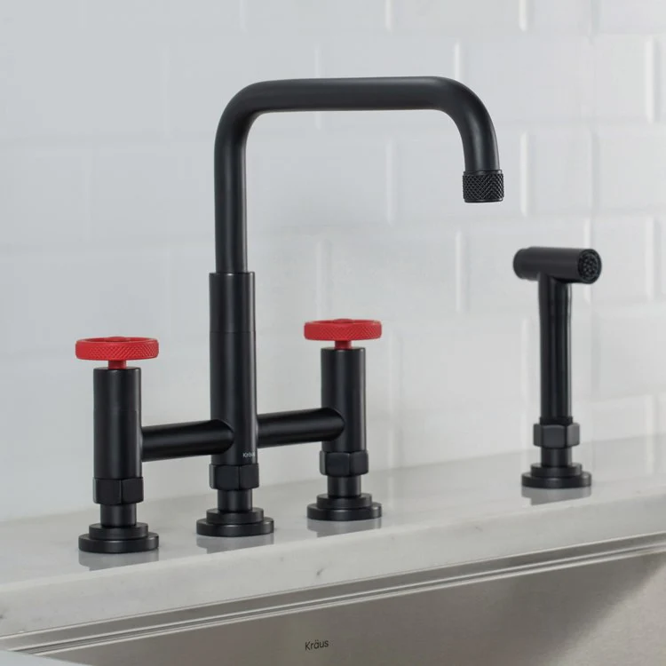 Urbix Industrial Bridge Kitchen Faucet with Side Sprayer - Frankwebs