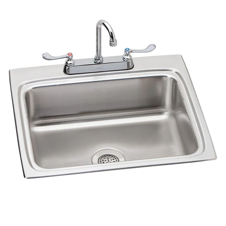 Kitchen Sink Lustertone Classic 25 x 22 Inch Single Bowl Kit with Faucet 3 Hole Lustrous Highlighted Satin Top Mount Stainless Steel Drain Location Center Sound Guard - Frankwebs