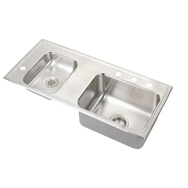 Classroom Sink Lustertone 37.25 x 17 Inch Double Bowl ADA Left 4 Hole Lustrous Satin Drop-In Minimum Cabinet Size 42 Inch 5 Inch 18 Gauge Bottom Only Pads Mounting Hardware Included for Countertops Up to 3/4IN - Frankwebs