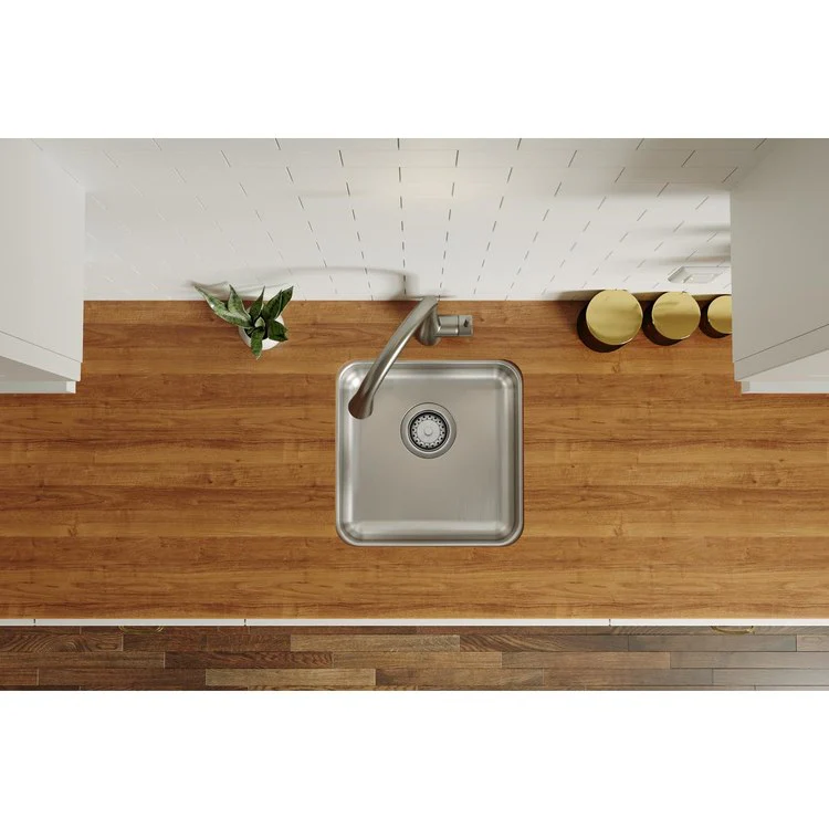 Kitchen Sink Lustertone Classic 16.5 x 16.5 Inch Single Bowl ADA Lustrous Satin Undermount Square Drain Location Rear Center Depth 5-3/8 Inch Bottom Only Pads - Frankwebs