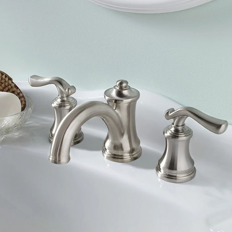 Lavatory Faucet Winslet Widespread 8-16 Inch Spread 2 Lever ADA Satin Nickel 1.5 Gallons per Minute Metal Pop Up Assembly with Lift Rod 2-1/2 Inch - Frankwebs