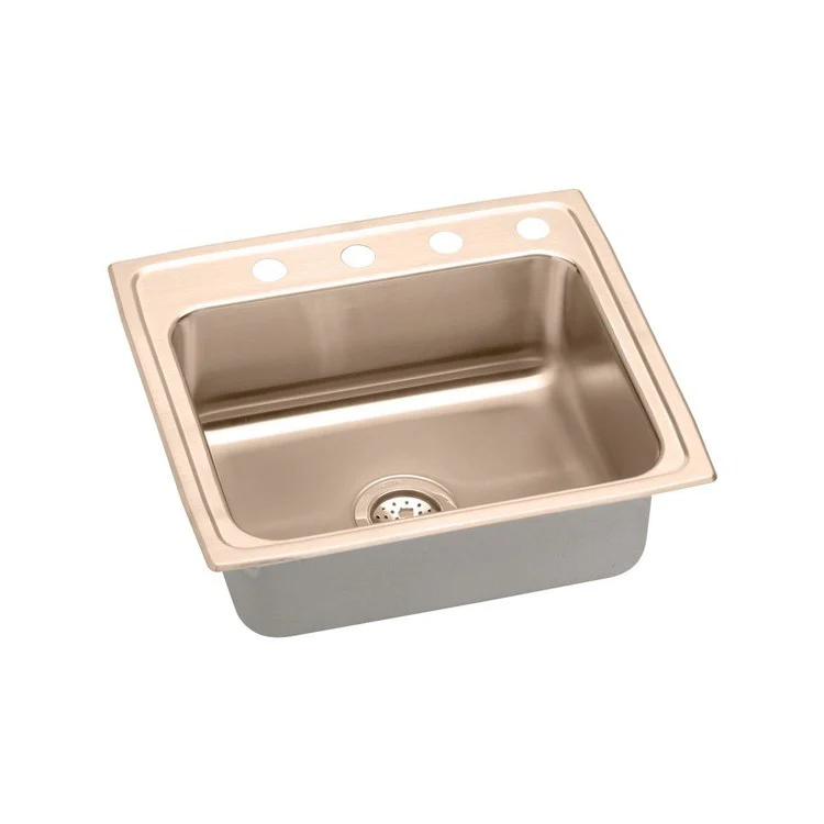 Kitchen Sink 22 x 19.5 Inch Single Bowl ADA Copper Drop-In Rectangle Drain Location Rear Center Depth 4-1/2 Inch Bottom Only Pads - Frankwebs