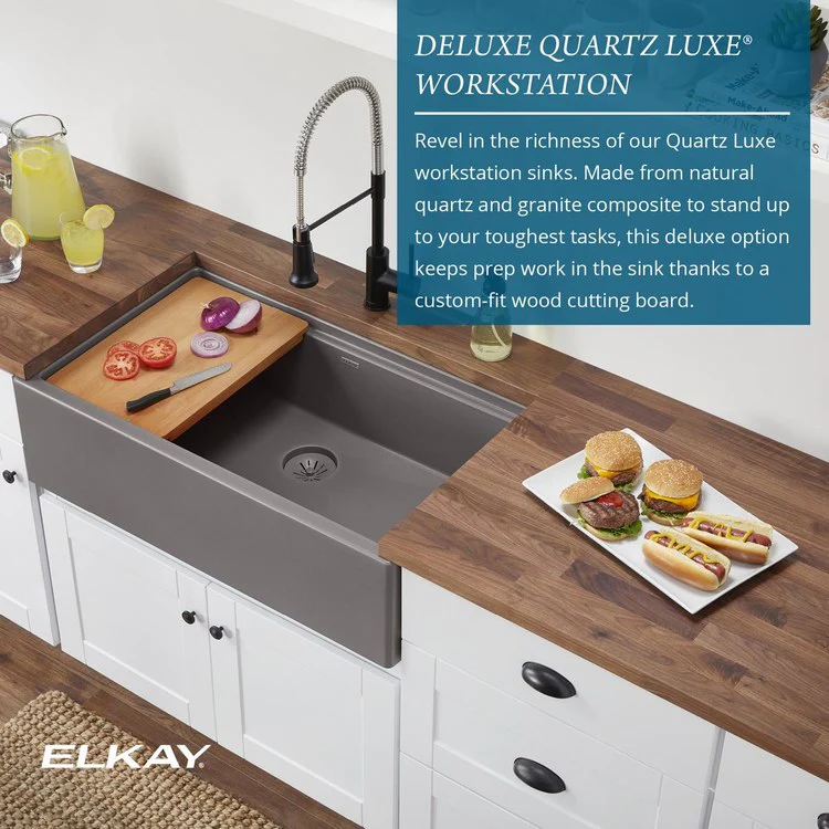 Kitchen Sink Quartz Luxe 36 x 21.5 Inch Single Bowl Perfect Drain Parchment Farmhouse - Frankwebs