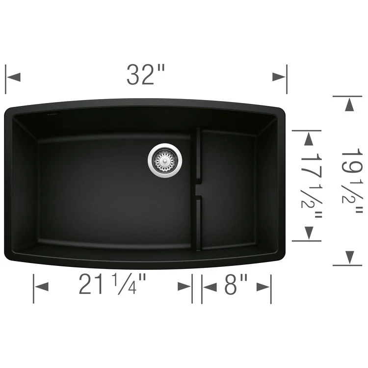 Kitchen Sink Performa Cascade 32 x 20 Inch Single Bowl with 8x17-1/2 Inch Raised Ledge Coal Black Undermount - Frankwebs