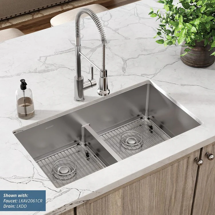 Kitchen Sink Crosstown 33 x 22 Inch Double Bowl Equal Kit with Aqua Divide 1 Hole Polished Satin Drop-In Undermount - Frankwebs