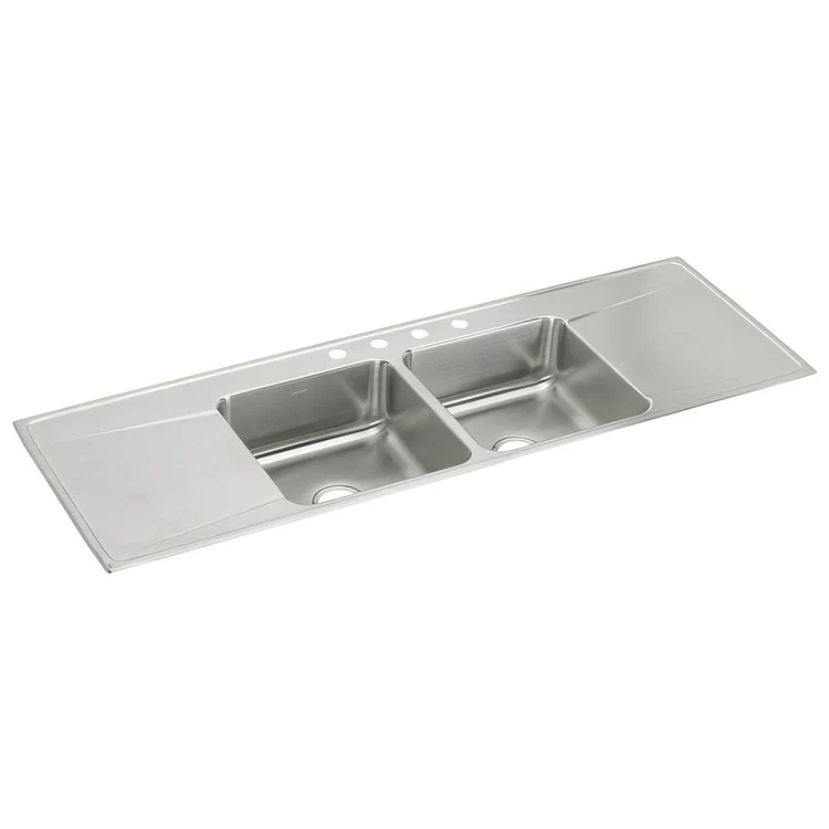 Kitchen Sink Lustertone Classic 66 x 22 Inch Double Bowl Equal with 2 Drain Board 4 Hole Lustrous Satin Drop-In - Frankwebs