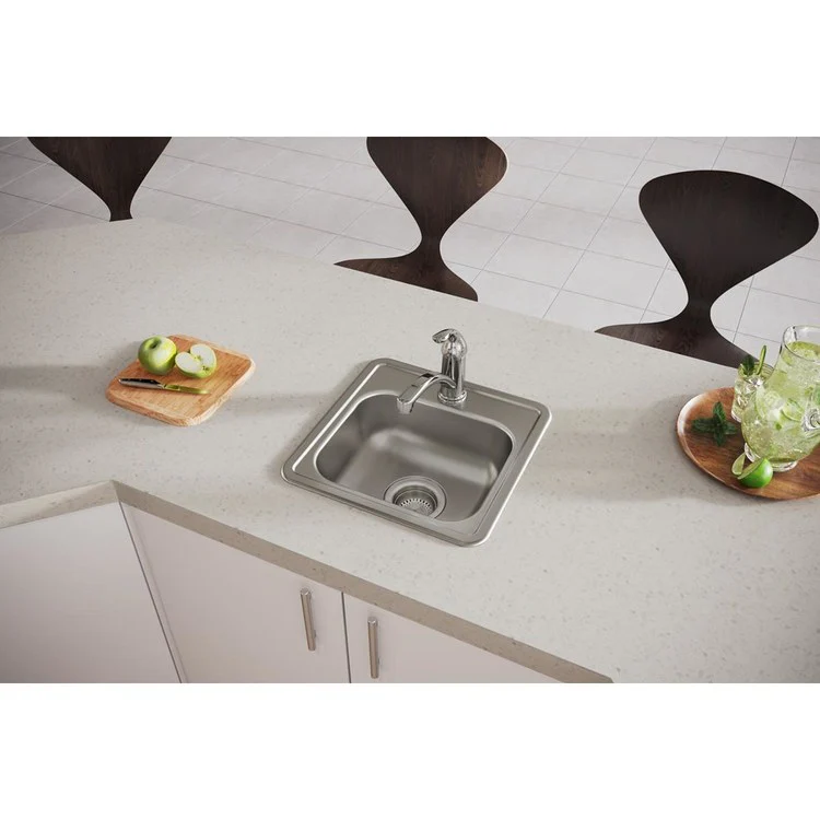 Bar Sink Dayton 15 x 15 Inch Single Bowl with Drain Opening 1 Hole ADA Satin Drop-In Square Drain Size 3-1/2 Inch - Frankwebs