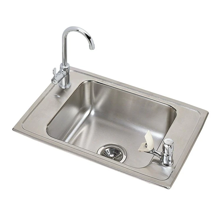 Classroom Sink Celebrity 25 x 17 Inch Single Bowl Rectangular Faucet & Bubbler Kit 2 Hole Brushed Satin Drop-In Minimum Cabinet Size 30 Inch 7-1/8 Inch 20 Gauge Bottom Only Pads - Frankwebs