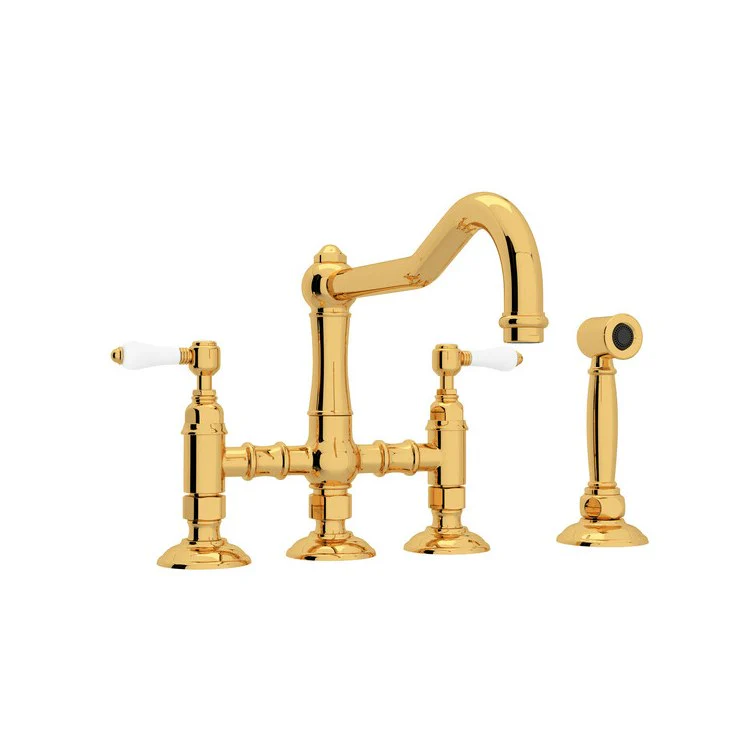 Kitchen Faucet Acqui with Sidespray 2 Porcelain Lever Italian Brass Deck Mount Column Spout Three Leg Bridge 1.5 Gallons per Minute - Frankwebs