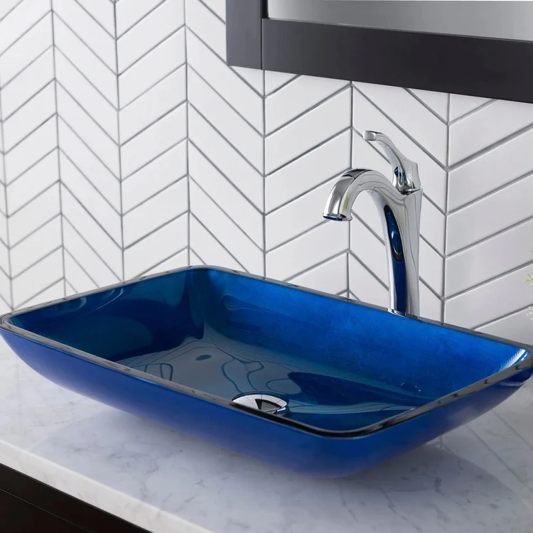 Rectangular Blue Glass Bathroom Vessel Sink - Frankwebs