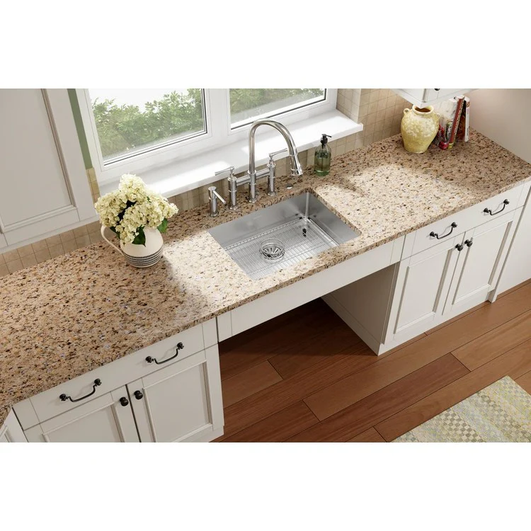 Kitchen Sink Crosstown 25 x 22 Inch Single Bowl 5 Hole ADA Polished Satin Drop-In Undermount Rectangle Drain Location Rear Center Depth 6 Inch Sound Guard - Frankwebs