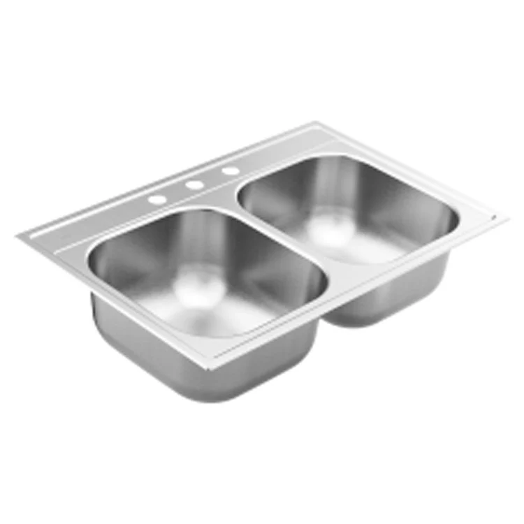 Kitchen Sink 2000 Series 33 x 22 Inch 8 Inch Double Bowl 3 Hole Stainless Drop In Center Drain - Frankwebs
