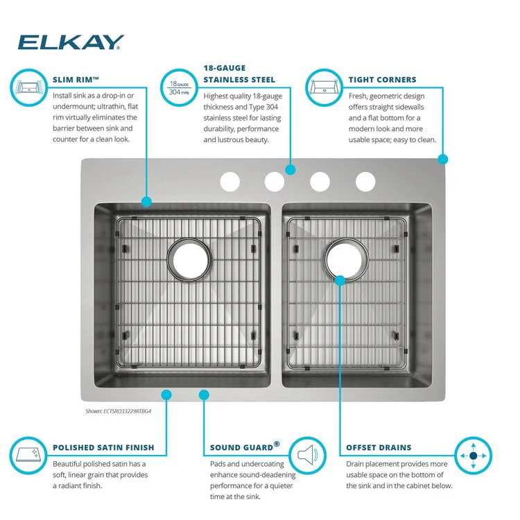 Kitchen Sink Crosstown 33 x 22 Inch Double Bowl 60/40 Kit 4 Hole Polished Satin Drop-In Undermount - Frankwebs