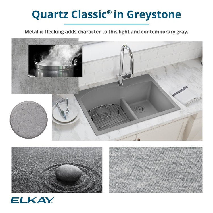 Kitchen Sink Quartz Classic 33 x 21 Inch Single Bowl Greystone Drop-In - Frankwebs