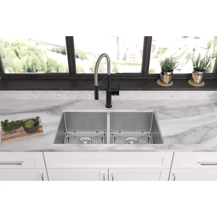 Kitchen Sink Crosstown 33 x 22 Inch Double Bowl Equal Kit Polished Satin Drop-In Undermount - Frankwebs