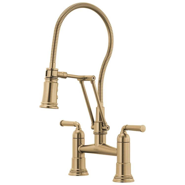Kitchen Faucet Rook Bridge with Finished Semi-Flexible Hose 8 Inch Spread 2 Lever ADA Brilliance Luxe Gold 1.8 Gallons per Minute - Frankwebs