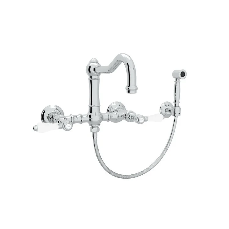 Kitchen Faucet Acqui with Sidespray 2 Porcelain Lever Polished Nickel Column Spout Bridge 1.5 Gallons per Minute - Frankwebs