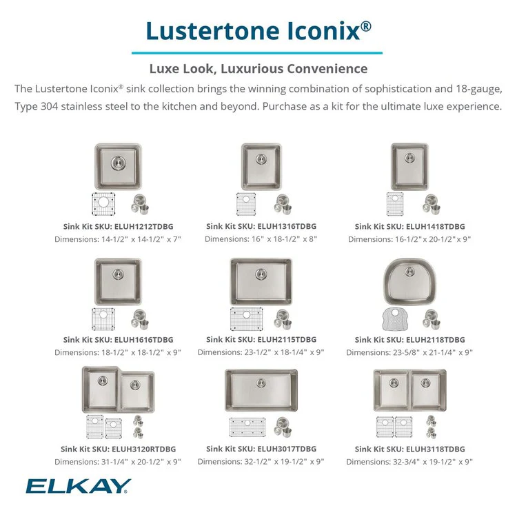 Sink Kit Lustertone Iconix Right Small Bowl 31.25 x 20.5 Inch Double Bowl Luminous Satin One EBG1216 Bottom Grid One EBG1214 Bottom Grid Two LKDD Drain and Strainers - Frankwebs