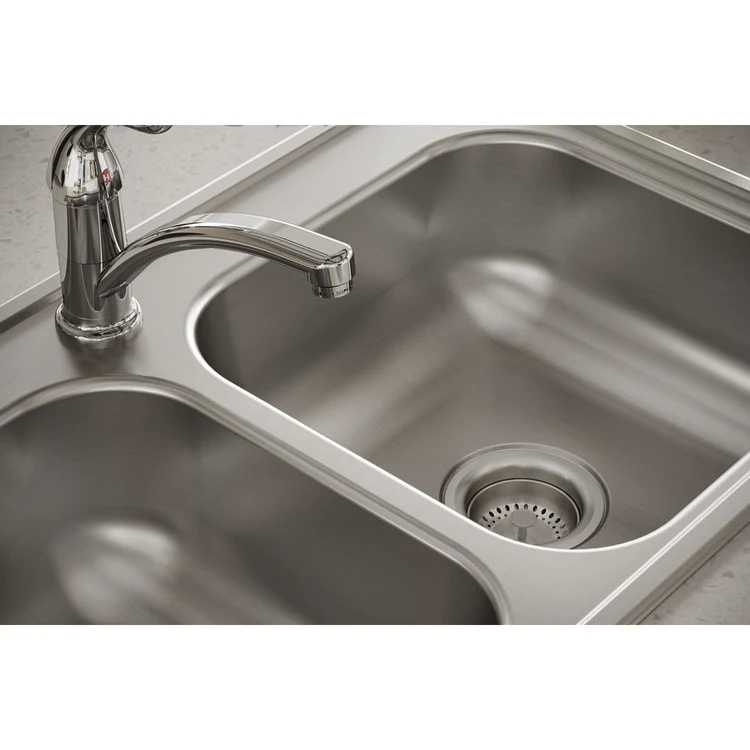Kitchen Sink Dayton 33 x 19 Inch Double Bowl Equal 1 Hole ADA Satin Drop-In Rectangle Drain Location Center Depth 6-4/9 Inch Bottom Only Pads - Frankwebs
