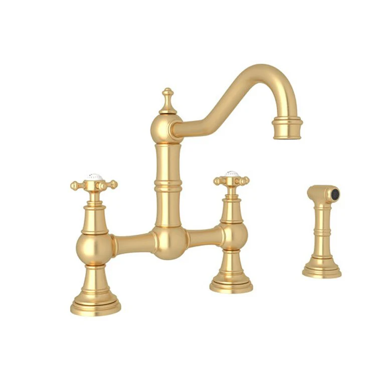 Kitchen Faucet Edwardian 8 Inch Spread 2 Cross Unlacquered Brass Bridge Swivel Spout 1.8 Gallons per Minute - Frankwebs